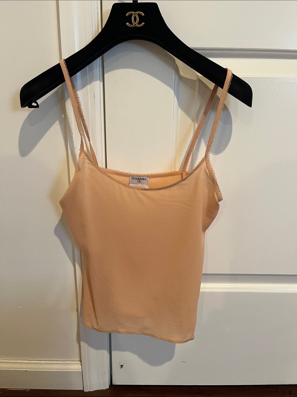 CHANEL Peach-Beige Silk Lace-Trim Cami